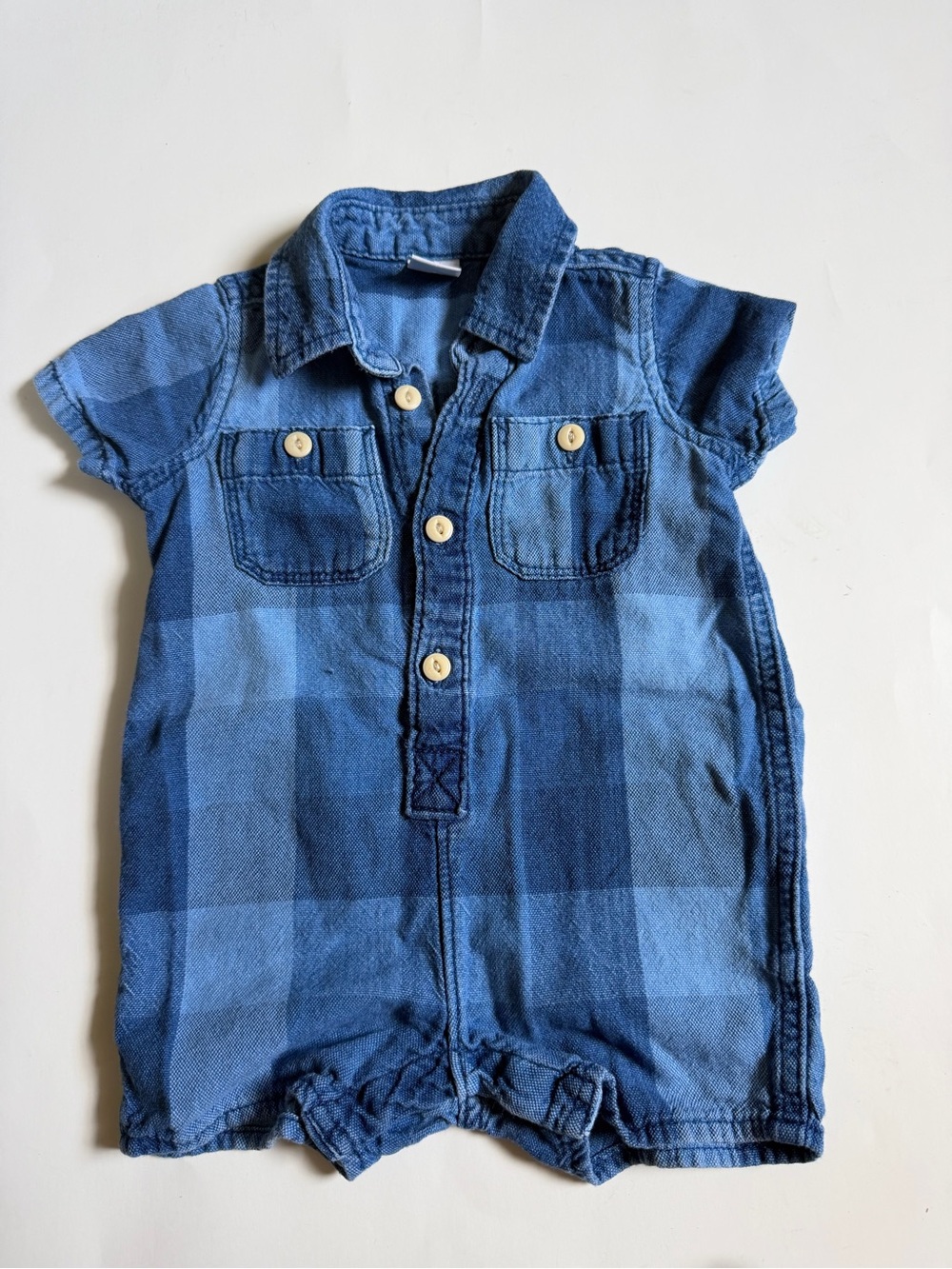 GAP Blue Plaid Short-Sleeve Romper